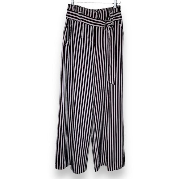7th Avenue Design Studio Brown White Stripe Paper Bag Waist Wide Leg Pant Wmn 6 - Picture 1 of 14